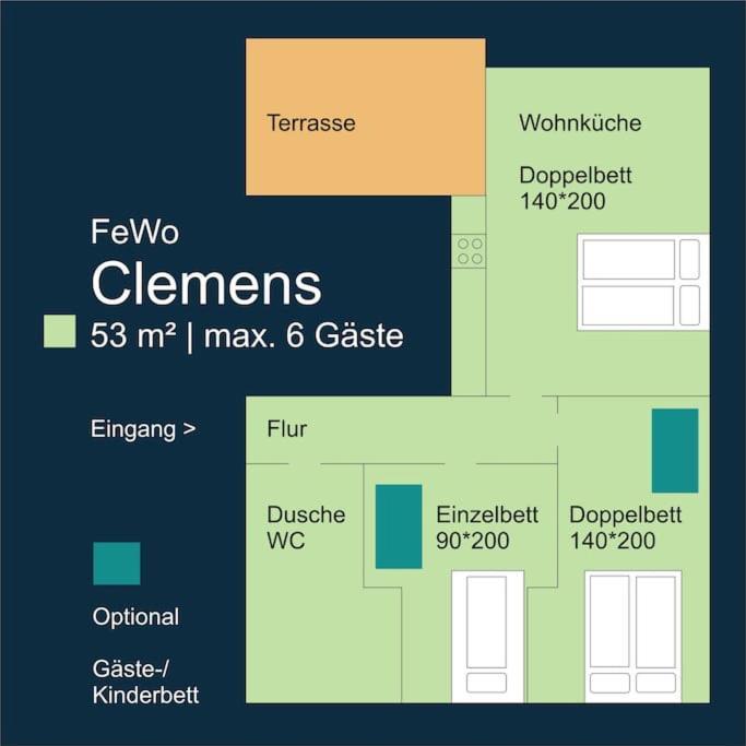האם Fewo Clemens - Wohnkueche + 2 Schlafraeume + Bad + Terrasse מראה חיצוני תמונה